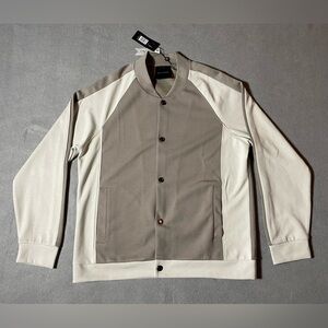 Elie Tahari Men’s Jacket Tan White  Size Large Raglan Varsity Coat Casual